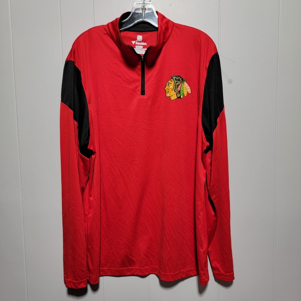 Fanatics Chicago Blackhawks NHL Hockey 1/4 Zip Pullover Shirt Mens XL‎ Red Black
